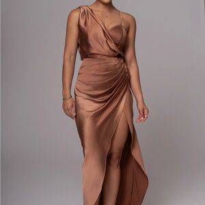 JLUXLABEL One Shoulder Bronze Dress